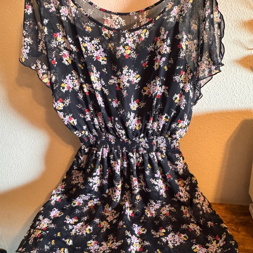 Express Floral Sheer Black Dress